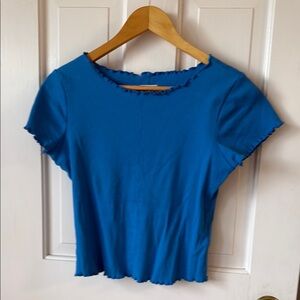 Pilcro Vibrant Blue Crop Top with lettuce Edging